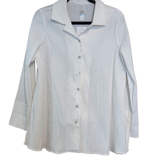 Marla Wynne New White Crinkle Button Front Blouse Tunic Cotton Stretch USA Sz M - Picture 2 of 10